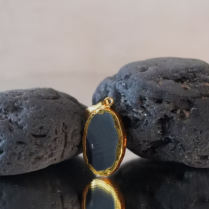 tektite gemstone pendant- gold